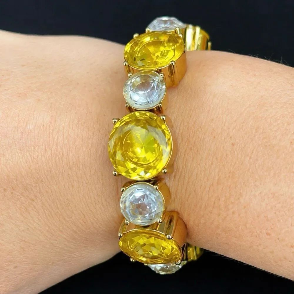 Lee Angel Designer Bracelet – Yellow Crystals, Gold Plated + Gift Pouch